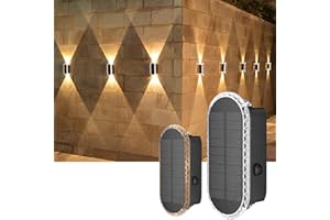 ELLASAY luces Solares Led Exterior Jardin - 2-Pack 1200mAh Aplique Solar Pared Exterior Arriba y Abajo - IP65 Impermeable 3 Colores 12H de iluminación Para Patio Cubierta Valla
