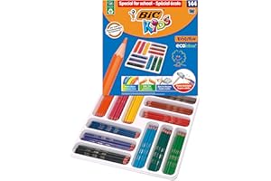 ‎BIC BIC Kids 887830 ECOlutions Evolution Buntstifte Set für Kinder ab 5 Jahren – Farbstifte ohne Holz, mit bruchsicherer Mine – 12 Farben in Großpackung à 144 Stück