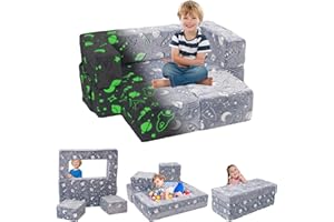 YULEYU Kids Sofa Bed, Fold Out Kid Sofa Chair 37IN (L)*18IN (H), Toddler Convertible Sofa Lounger, Modular Pull Out Couch for Boys and Girls (Grey, Small) (Gray, Oversized)