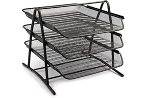 Trintion Letter Mesh Letter 3 Tier Office Filing Trays Holder In Desk Organiser Tidy Document Paper File Storage Metal Filling Collection Desk Organiser for Home & Office (Black)