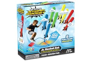 Stomp Rocket Original Jr. Rocket Launchers for Kids - Soars 100 Ft - 8 Multi Color Foam Rockets and 1 Adjustable Launcher Stand - Fun Outdoor Or Indoor Toy and Gift for Boys Or Girls Age 3+ Years Old