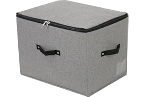 OMYGARDEN Cubo de almacenamiento plegable grande con tapa de tela con asas, tapa con cremallera, mantas de ropa, colchas, caja de almacenamiento para dormitorio, armario, 44x33x31cm, gris oscuro