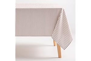 GAMUSI Mantel Antimanchas Cuadrado Tela algodón Impermeable Rayas Salmon, 160x160 cm