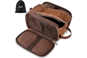 Elviros Neceser Hombre de Viaje, Bolsa de Aseo Grande Impermeable PU, Organizador Portátil con Gran Capacidad, Dopp Kit Hombre para Gimnasio y Trabajo