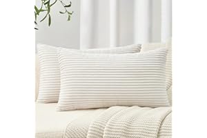 Topfinel Housse Coussin 50x70 Decoratif en Velours Côtelé avec Fermeture Eclair Caché Taie Oreiller Super Doux pour Décoration Coussin Canape Salon Jardin Fauteuil Lit, Beige Blanc, Lot de 2