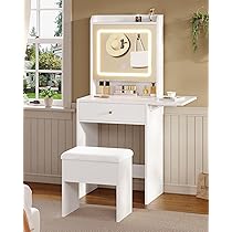 Redlife Tavolo Toeletta 3 In 1 Con Specchio LED E Sgabello – Cassettiera Con Ricarica USB E Piano In Vetro - 3