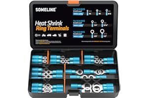 SOMELINE® M3-M12 Kit de connecteurs à bague thermorétractable, connecteurs à sertir 1,5-2,5 mm², terminaisons de câble isolées thermorétractables, connecteurs en cuivre étamé, 7 tailles 35 pièces