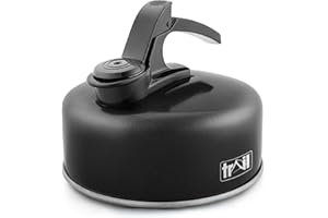 TRAIL OUTDOOR LEISURE Trail 1L Whistling Kettle, Lightweight Durable Aluminium, Rust Resistant, Easy Pour Whistle Spout, Heat Resistant Handle, Fast Boil Stove Top Travel Kettle, Outdoor Hiking Backpacking, 0.2kg (Black)