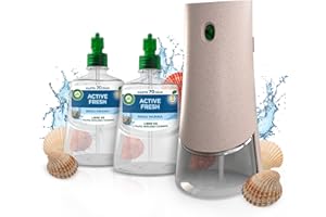 Air Wick Active Fresh Spray Automático Sin Aerosol, Ambientador Hogar Fragancia Brisa Marina, 1 Aparato, 2 Recambios, Neutralizador de Olores, hasta 70 Días de Frescor