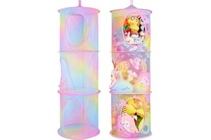 Beinou 2 Pièces Filet de Rangement Suspendu en Maille 3 Niveaux, Panier de Rangement Pliable Animaux Peluche Jouet Suspendus Enfant Chambre à Coucher