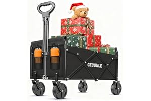 GECONLE Festival Trolley Folding Trolley Cart with Wheels 100KG/220LBS - Portable Garden Wagon Cart with Drink Holders for Grocery Outdoor Sports Garden Camping