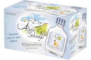Alpenschnaps Steinbeisser Williamsbirne (12 x 20 ml) – Milder, aromatischer Williamsbirnen Schnaps – Obstschnaps mit Rezeptur aus dem Alpenland – Schnaps für den Genuss nach dem Essen – 35 % Vol.