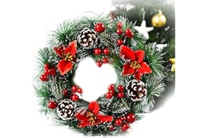 SYKEROUT 35 cm Corona de Navidad, Coronas navideñas para Puertas, Corona de Navidad para Puerta de casa, Percha navideña para decoración navideña, Corona de Adviento para Colgar en la Puerta o Pared