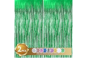 BEISHIDA 2 Pezzi Verde Tende Metalliche Tinsel Foil Tende di Orpello Frange Frangia Tende Festa Sfondo per Nozze Compleanno Festa Decorazioni (1m x 2 m)