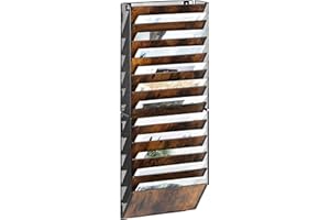 TQVAI 12 Compartimentos Metálica Madera Revistero Pared Documentos Organizador Papeles A4 Colgante Oficina Archivador de Organizador Herramientas Pared, Negro/Antiguo
