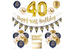 VICTERR 40th Birthday Decorations for Men - Blue and Gold Banner, Balloons, Navy and Gold Latex Party Supplies with Confetti