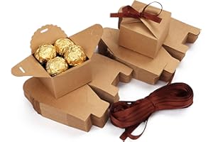 Belle Vous Lot de 60 Petite Boite Cadeau Carton Kraft Marron avec Ruban - 6,5 x 6,5 x 4,5 cm - Boite Dragees pour Mariages, Anniversaires, Naissances, Fêtes - Boite Bonbon