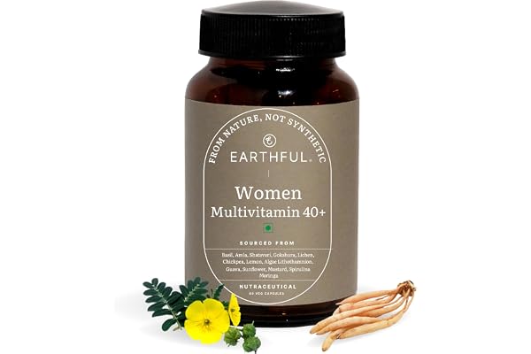 Earthful Multivitamin for Women 40+, 50+, Nearing Menopause Improved Immunity, Hormonal Health, Skin, Hair & Bone Health 100% Natural and Plant Based with 12 Vital Vitamins, Herbs 60 Capsules