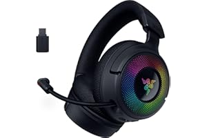 Razer Kraken V4 - Cuffia da gioco wireless (connettività a 3 modalità, Driver TriForce da 40mm, illuminazione del auricolare RGB a 9 zone, regolazione del mix e del volume, THX Spatial Audio) Nero