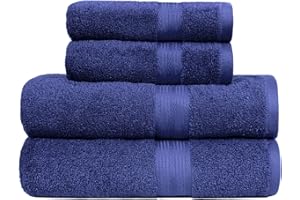 Amazon Basics Juego Toallas Baño Completo 100% Algodón 2 Toallas Baño + 2 Mano, Azul Real, Pack 4 Unidades