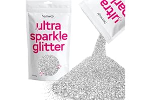 Hemway GROSSE premium Multi Purpose Glitter 1/40" 0.025" 625 microns 0,6 mm poussière/poudre 100 g / 3,5 oz Couleurs uniques pour Artisanat Verre à vin Art bricolage Argent Décoration