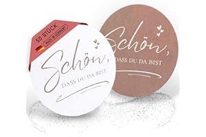 EV HOME CREATIONS EV® Bierdeckel Pappe - 50 Stück [Schön, DASS du da bist] - Doppelseitiges Rosé-Taupe Design - Hochwertige Getränkeuntersetzer, ideal als Tischdeko für Geburtstag & Feste