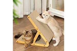 COCHING Griffoir en A pour Chat, Carton Recyclé & Cadre en Bois, Grattoir Double Face Vertical/Horizontal pour Chats d'Intérieur, Plateau Griffoire avec Protection Meubles, Bois Clair