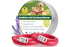 PUCIUUA 2 Pcs Floh Zeckenhalsband für Katzen & Hunde | Bis zu 16 Monate Langzeitschutz | Natürlicher Floh- und Zeckenschutz | Wasserdichter Verstellbares (rot, Universal)
