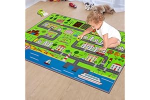 Myting Kids Rug, Car Childrens Rug Learning Educational Classroom Rugs for Children Nursery Rug, Soft Durable Car Mat for Baby Toddler, 80x120cm Green Area Rug