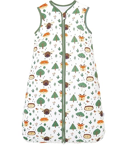 Sacco Nanna Estivo Bambini 100% Cotone - Senza Maniche, Per Altezze 130-150 Cm, Grigio Foresta Con Animali