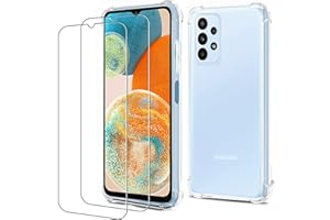 KCGRAPECABLE Funda para Samsung Galaxy A23 5G con Cristal Templado y Protector Pantalla (2 Piezas),Protectora la Cámara Transparente Carcasa Protectora Anti-Choque Case,Suave TPU Silicona Caso-6.6 Pulgadas