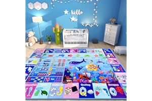 DINSUMRUG ABC Kids Rug for Playroom 150×100 CM Ocean Rug Baby Play Mat Alphabet Mat Sea Animal Number Shape Classroom Kids Playroom Carpet Early Learning Carpet for Preschool Toddlers