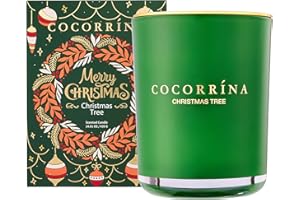 Cocorrína Candle Candela Profumata in Giara Grande - Christmas Tree, Durata di Combustione Fino a 46 ore, Candela di Soia Naturale, Candela Regalo di Natale, 420g