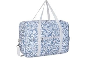Narwey Plegable Bolsa de Viaje 45x36x20 Bolsa de Mano Equipaje Equipado Weekender Bag Deporte Bolsa de Fin de Semana Bolso Mujer para Easyjet Avíon 25L con Correa de Hombro(Hoja Azul)