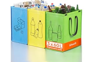 Lifewit Mülltrennsystem für Küche，Mülleimer 3 fächer für Papier, Glass und Plastik，Pojemnik do recyklingu, Pojemnik do zbierania papieru i pojemnik zbierania butelek, 3 X 60L, Łatwe opróżnianie