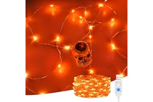 Etopgo USB Orange Fairy Lights,5M/16Ft 50 LED Halloween orange lights 8 Lighting Modes Twinkle String Lights for Indoor Outdoor Halloween Autumn Decorations