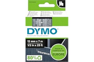 DYMO D1 etiquetas auténticas | impresión blanca sobre fondo transparente | 12 mm × 7 m | etiquetas autoadhesivas para etiquetadoras LabelManager