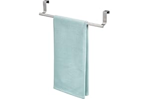 INTERDESIGN iDesign 29550ES Forma Over Door Towel Rail, Towel Holder for Kitchens and Bathrooms, Stainless Steel, Silver, 14" Towel Bar, Brushed
