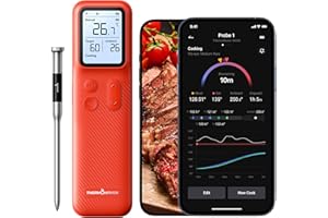 ThermoMaven Bluetooth Wireless Meat Thermometer - 1 Probe IPX8 Waterproof 6 Sensors, 152m Bluetooth 5.3, Stable WiFi Unlimited Range, Smart Standalone Base for BBQ Grill Oven Smoker Air Fryer Kitchen