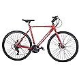 Cradiac Machine LITE 21 Speed 6061 Alloy Hybrid Cycle 21 Geared Bicycle for Men with Rigid Fork & Dual Disc Brake Hybrid Bike | Ideal for 15+ Years, Unisex, Frame Size : 19.5 Inch, Metalic Red