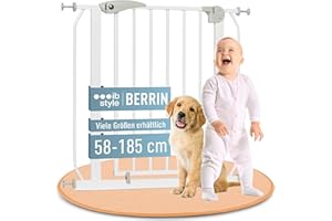 IB STYLE Treppenschutzgitter für Babys Berrin - Türschutzgitter, Hundegitter zum Klemmen, Verriegelt automatisch, Ohne Bohren, Weiß, 58-66 cm
