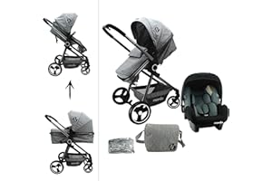 Poussette combinée 3 en 1 - GIULIA - Siège auto BEONE (grp 0+) recommandé 4 étoiles ADAC - Sac à langer + habillage pluie - Nania (Gris chine)