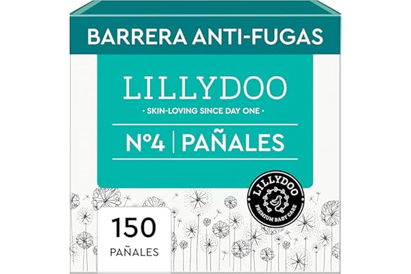 Pañales LILLYDOO delicados con la piel - talla 4 (9-14 kg), caja mensual (150 unidades), protección contra fugas, suaves, sin perfumes ni lociones y dermatológicamente probados