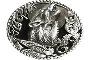 JEAN'S FRIEND US Stock Black Enamel Western Wolf Wildlife Oval Belt Buckle