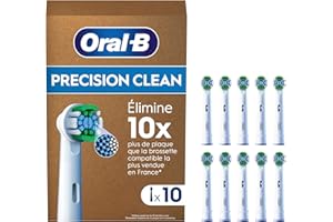 Oral-B Pro Lot De 10 Brossettes De Rechange Précision Clean, AUTHENTIQUES, Blanches, 3 Types De Filaments Et Tête Ronde Pour Un Nettoyage Précis, Embouts Pour Brosses A Dents Electriques Oral B Pro