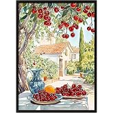 Zestia Siyah &Ccedil;er&ccedil;eveli Tablo, Vişne Ağa&ccedil;ları ve Masa Bahar Kompozisyonu, Mutfak Dekoru Poster No: 108490 50 x 70
