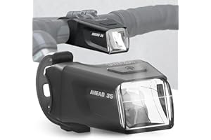 Büchel Ahead światło przednie I 35/15 luksów, dokładnie na środku kierownicy, dopuszczone do ruchu drogowego i odporne na deszcz oświetlenie LED do roweru, przednie światło, czarne