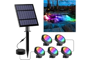NATPOW Lampes Solaire de Bassin RGB, 5.5V Changement de Couleur Eclairage Solaire Bassin, 6 Couleurs Lampe Solaire, Étanche IP68 Lumiere Bassin Immergée pour Aquarium, Fontaine, Étang, Jardin, 5 en 1