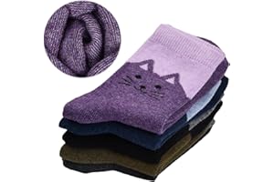 Jinlaili Chaussette Hiver, 35-38 Chaude Thermiques , lot de 5 Chaussette Chat, Doux Chaussettes en Laine pour Femmes et les Filles