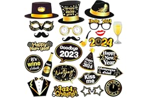 DPKOW 2024 Neujahr Fotorequisiten Fotoaccessoires,Silvester Photo Booth Props Verkleidung Party Zubehör für Erwachsene Kinder Party Accessoires 2024 Neujahr Party Dekor Verkleidung Mitbringsel Maske